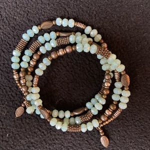 Lite BlueGreen Beads with Bronze and silver accent beads Bracelet